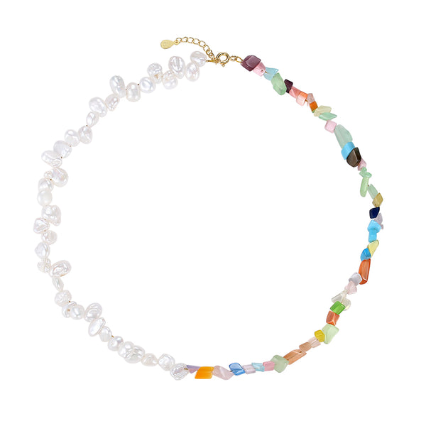 FX0722 925 Sterling Silver Freshwater Pearl Colorful Stone Necklace
