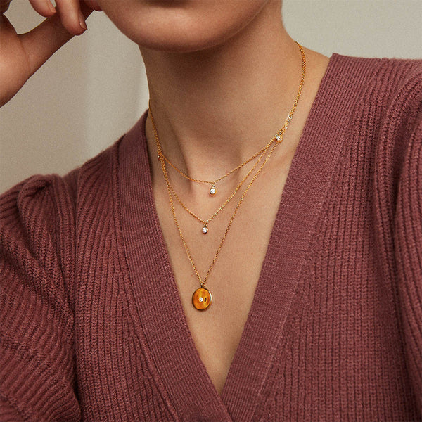 FX0463 925 Sterling Silver Double 4 Spark Gold Necklace