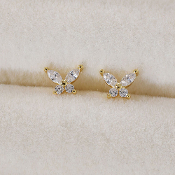 YHE0443 925 Sterling Silver Mini Butterfly Stud Earring With Cubic Zirconia