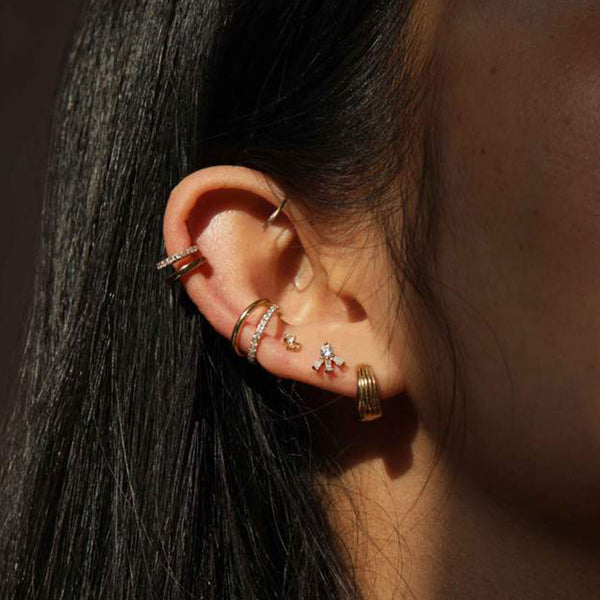 FE1413 925 Sterling Silver Textured Gold Hoop Earrings