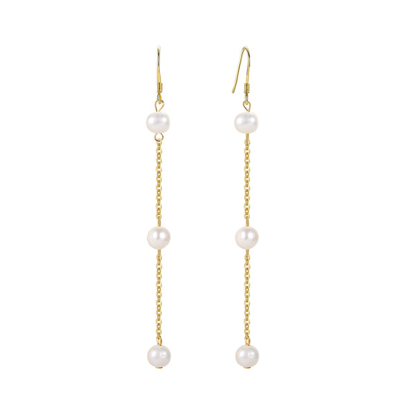 FE1779 925 Sterling Silver Triple Freshwater Pearl Dangle Earring