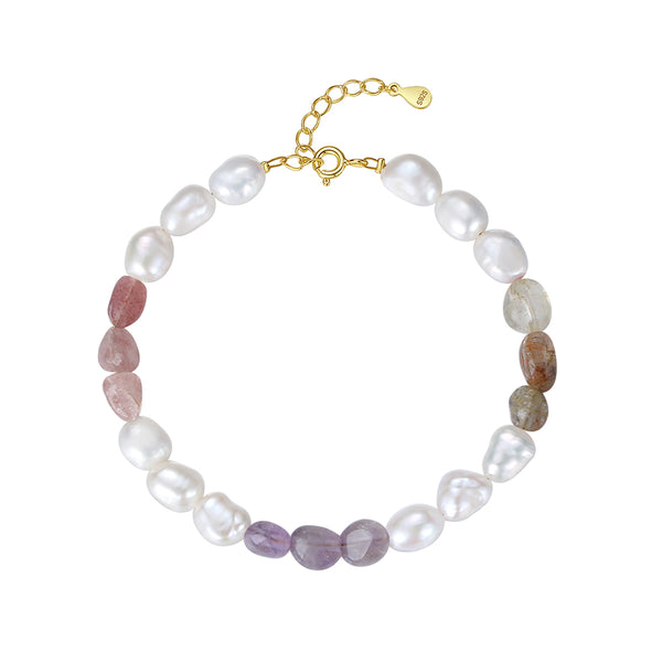 PB0042 925 Sterling Silver Freshwater Pearl Colorful Crystal Women Bracelet