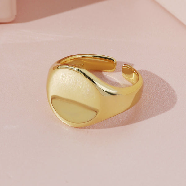 FJ0822 925 Sterling Silver Round Chunky Signet Open Ring For Women