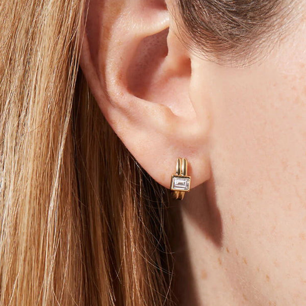 FE1341 925 Sterling Silver Square Cubic Zircon Hoop Earrings