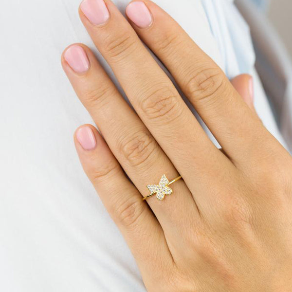 FJ0303 925 Sterling Silver Zircon Butterfly Ring