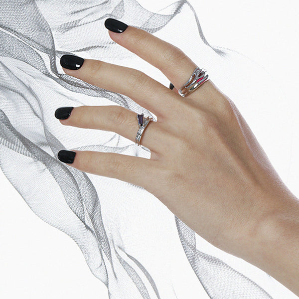 RHJ1130 925 Sterling Silver Irregular Cubic Zirconia Open Ring