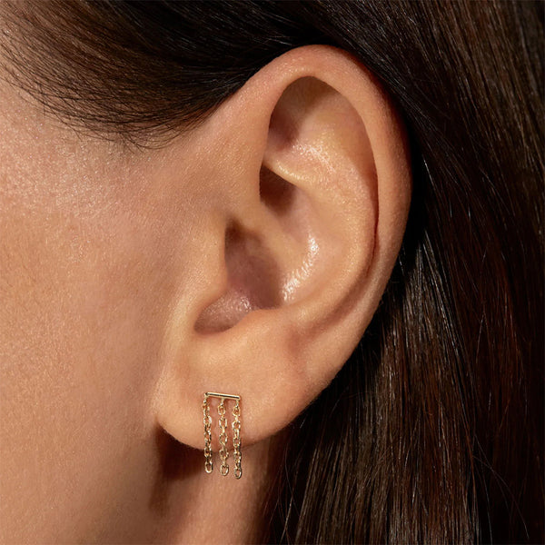 FE1945 925 Sterling Silver Triple Drop Chain Studs