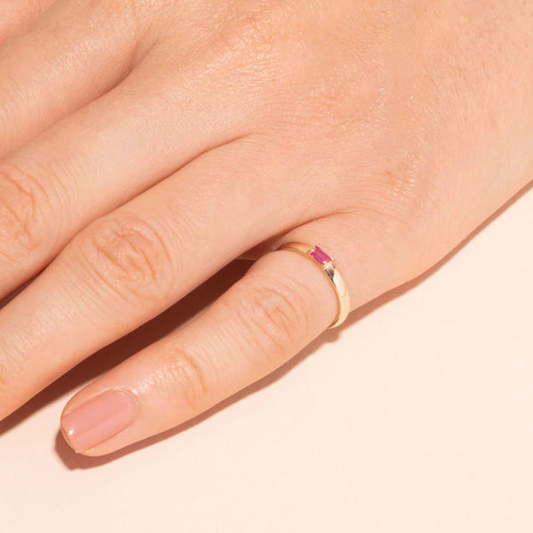 FJ0795 925 Sterling Silver Baguette Pinkly Ring