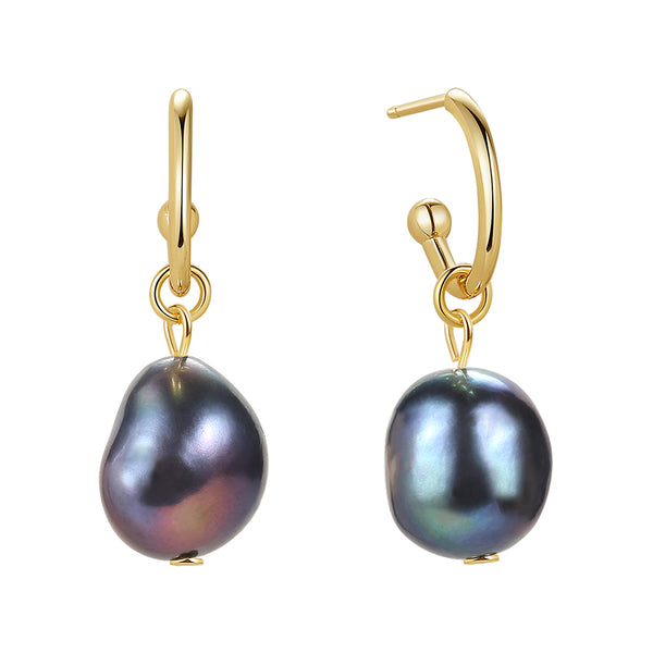 FE1787 925 Sterling Silver Single Black Natural Pearl Hoop Earring