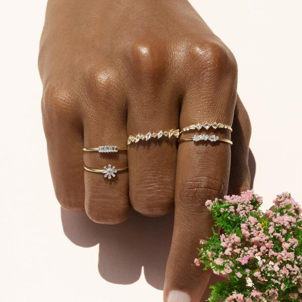 FJ0695 925 Sterling Silver Tiara Topaz Band Ring