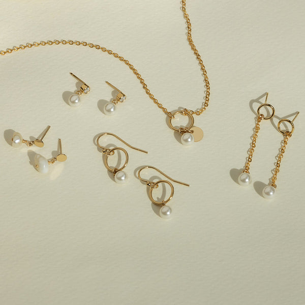 PE0001 925 Sterling Silver Freshwater Pearl Chain Drop Stud Earrings