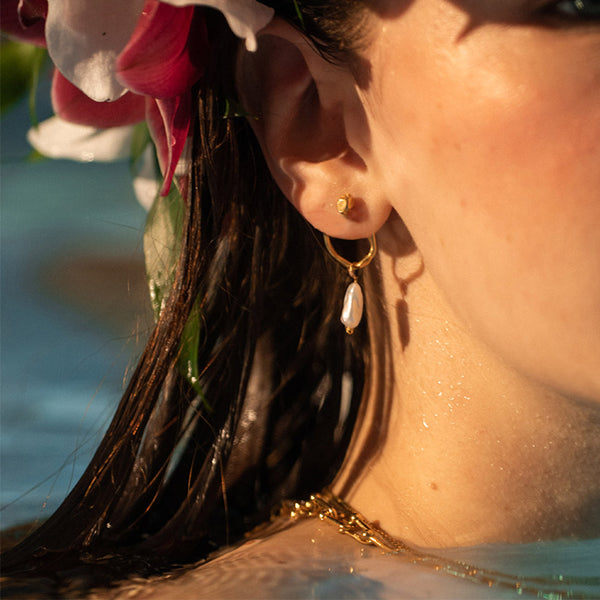 FE1670 925 Sterling Silver CZ Freshwater Pearl  Hoop Earring