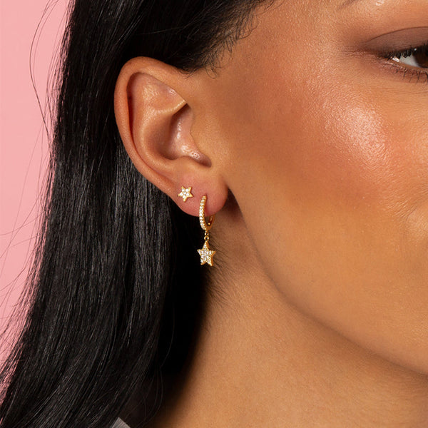 FE2003 925 Sterling Silver Grace Star Cubic Zirconia Drop Earrings for women