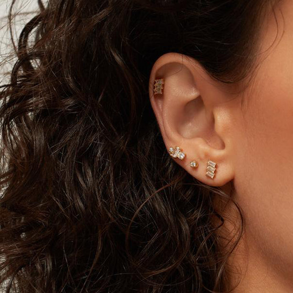 FE1609 925 Sterling Silver Three Square Zircon Stud Earrings