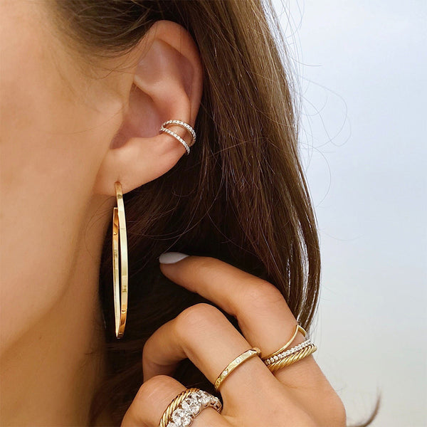 FE1254 925 Sterling Silver Double Row Zircon Cuff Earrings