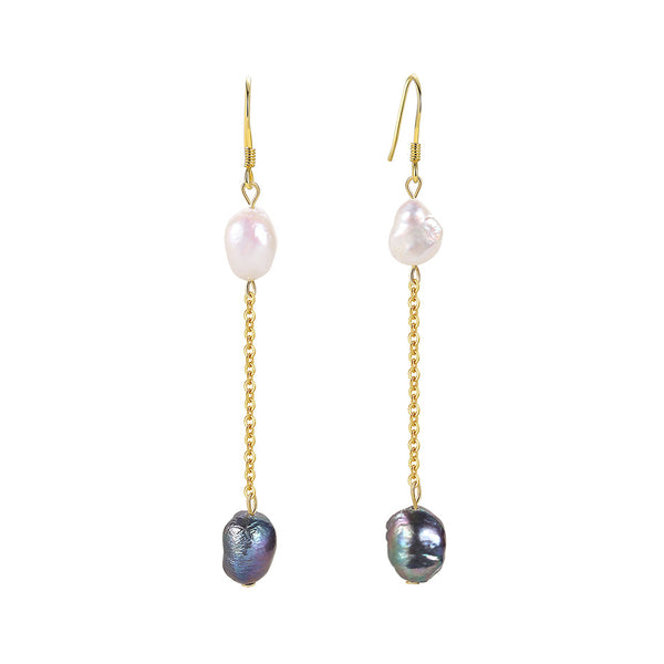 FE1780 925 Sterling Silver Black White Natural Pearl Earring