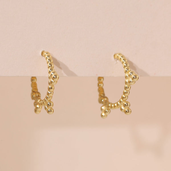 YHE0329 925 Sterling Silver Trio Bead Hoop Earring
