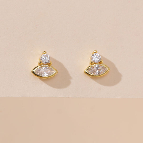 YHE0311 925 Sterling Silver CZ Geometric Marquise Stud Earrings