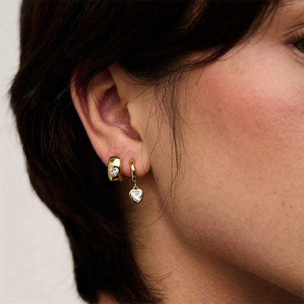 FE2018 925 Sterling Silver Dainty Heart Cubic Zirconia Drop Hoop Earrings