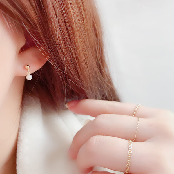 PE0101 925 Sterling Silver Gold Bead Freshwater Pearl Drop Stud Earring