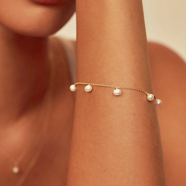 FS0188 925 Sterling Silver Pearl Drop Bracelet
