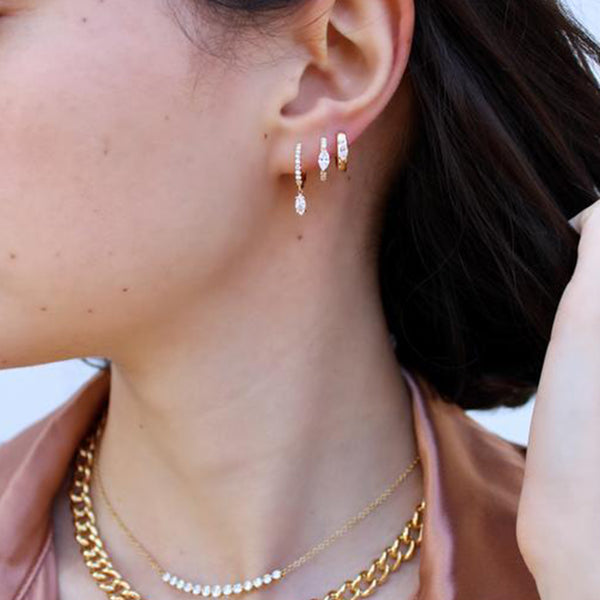 FE1208 925 Sterling Silver Zircon Drop Huggies Earrings