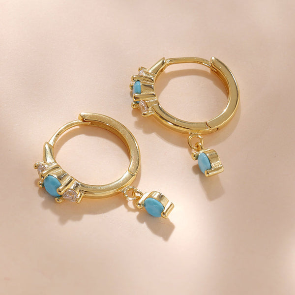 YHE0207 Blue Turquoise High Grade Hoop Earring