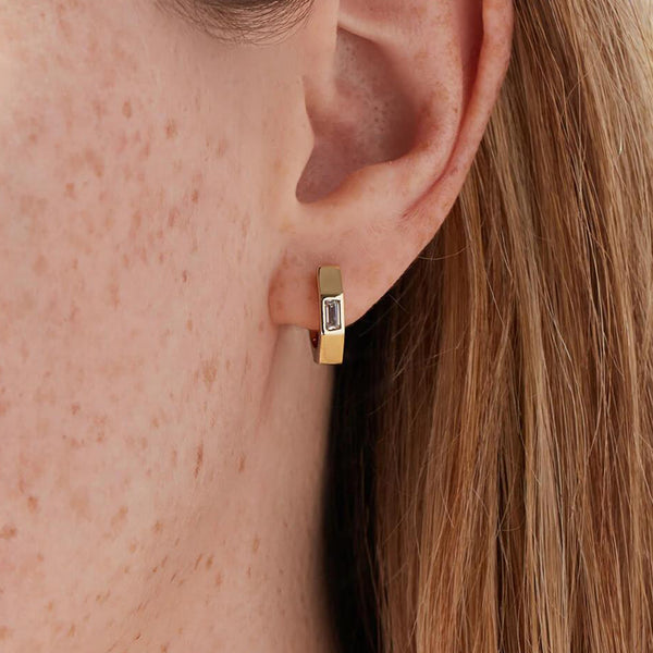 FE1327 925 Sterling Silver Square Cubic Zircon Hoop Earrings