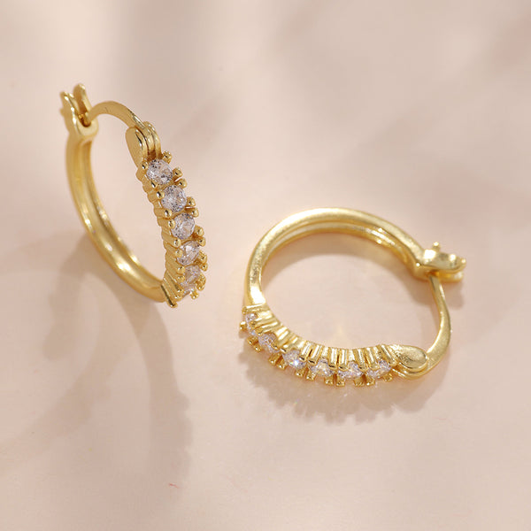 YHE0495 925 Sterling Silver Pave Cubic Zirconia Geometry Hoop Earring