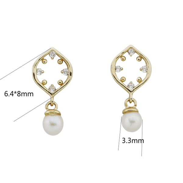 PE0091 925 Sterling Silver Zirconia Flower Freshwater Pearl Dangle Hoop Earring