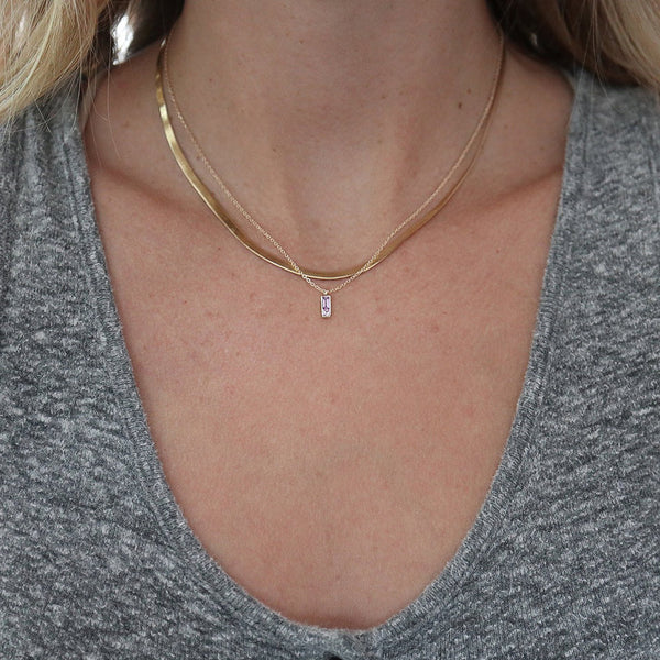 FX0555 925 Sterling Silver Rectangle Zircon Pendant Necklace