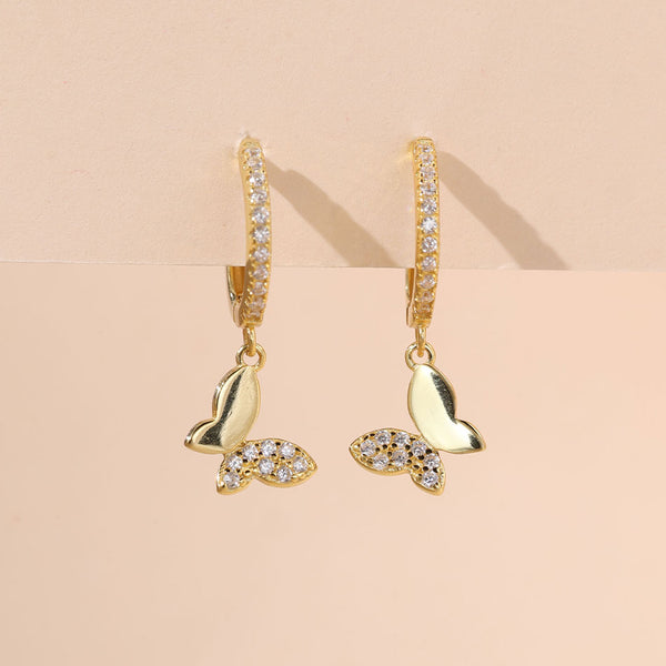YHE0238 925 Sterling Silver Butterfly Eearring With Cubic Zirconia