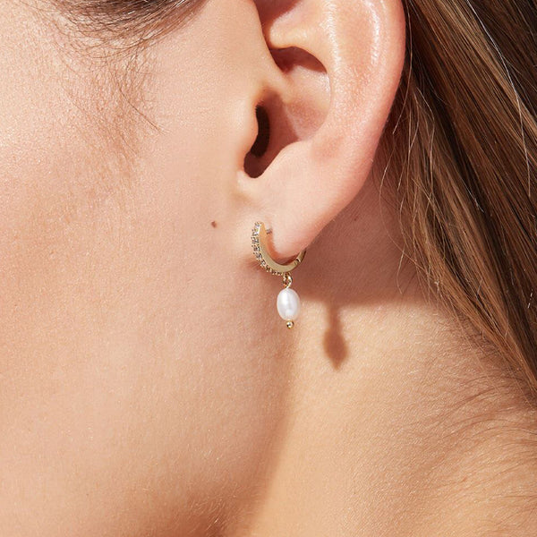 FE1287 925 Sterling Silver Cubic Zircon Pearl Drop Hoops Earrings