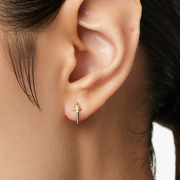 FE1921 925 Sterling Silver Dagger Cubic Zirconia Huggie Hoop Earrings