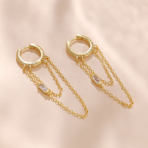 YHE0180 925 Sterling Silver Trendy Tessel Chain Hoop Earring