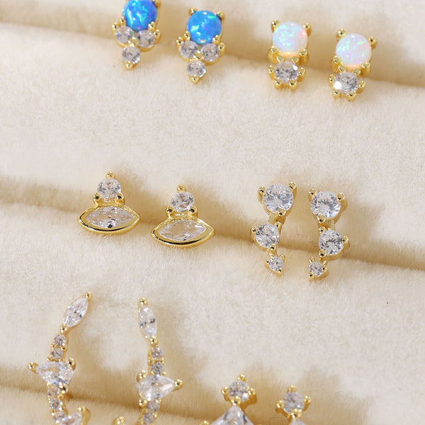 YHE0311 925 Sterling Silver CZ Geometric Marquise Stud Earrings