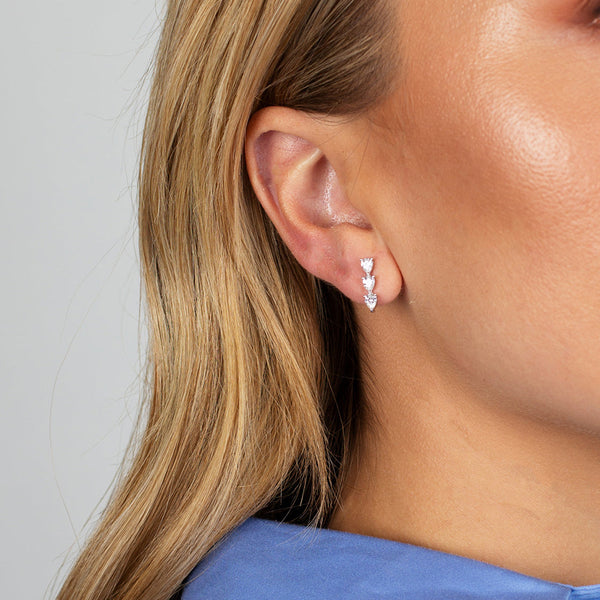 FE1933 925 Sterling Silver Vertical Cubic Zirconia Stud Earrings