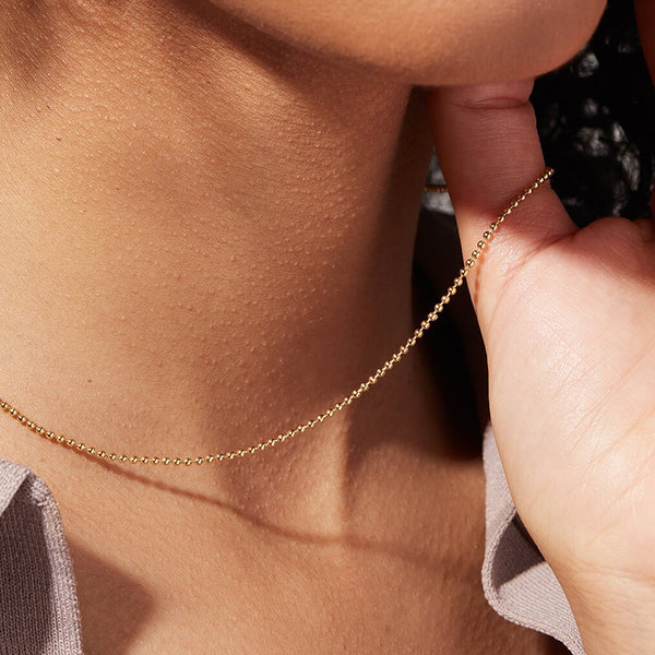 FX0646 925 Sterling Silver Gold Ball Slim Chain Necklace