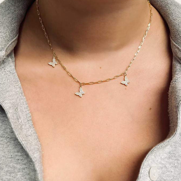 FX0431 925 Sterling Silver Butterfly Link Collar Necklace