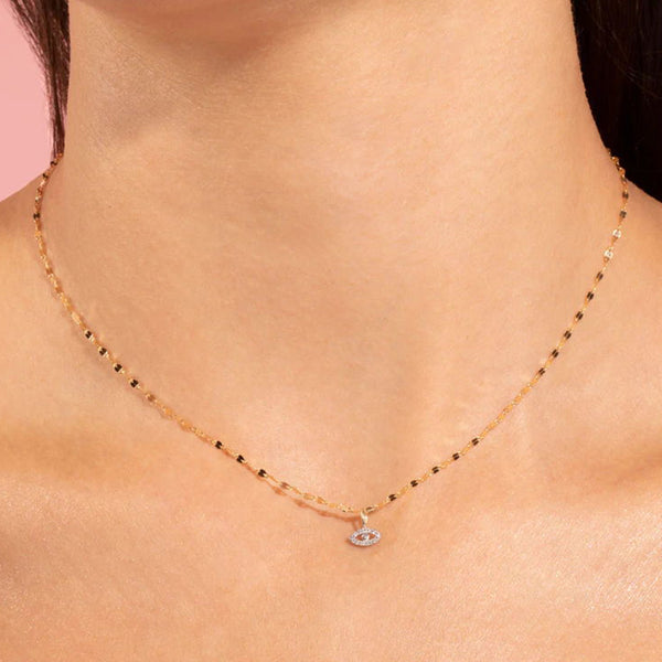 FX0822 925 Sterling Silver Gold Chain Lucky Eye Necklace