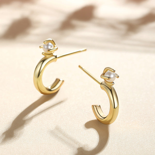 FE0688 925 Sterling Silver Pearl Hoop Earrings