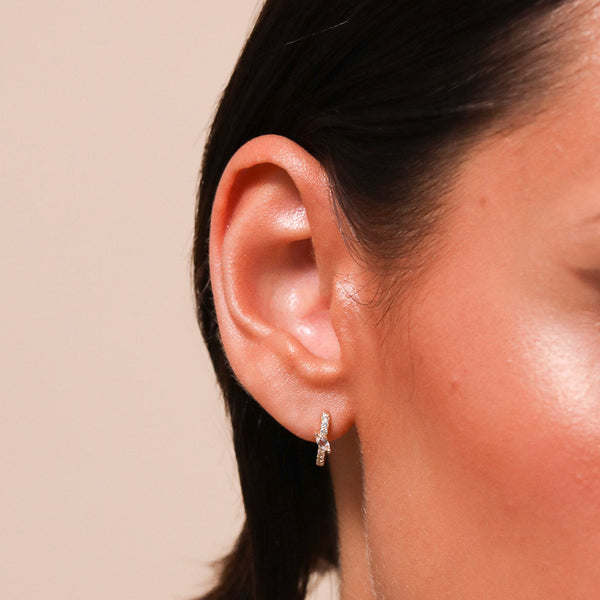 FE1899 925 Sterling Silver Marquise Cubic Zirconia Women Huggie Hoop Earrings