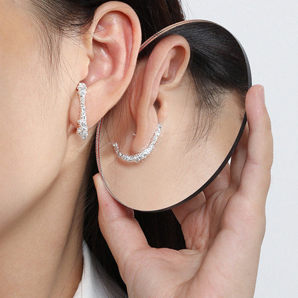 RHE1072 925 Sterling Silver Hammered Letter C Stud Earring