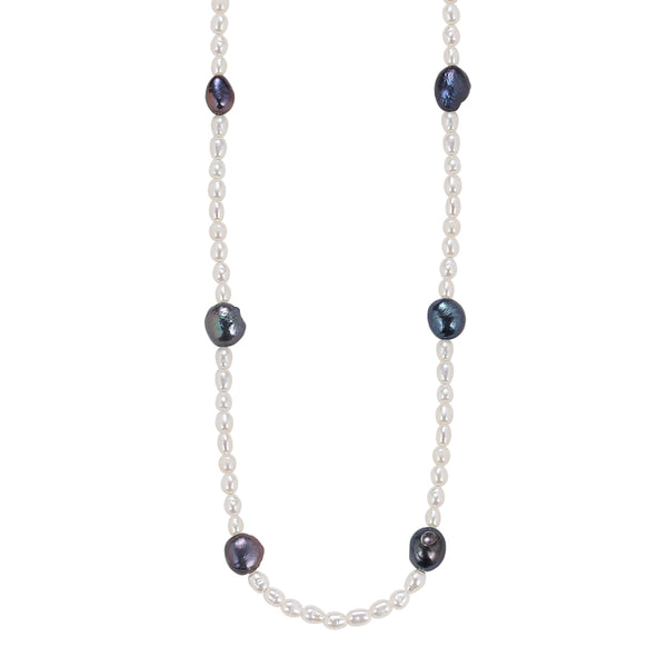 FX0763 925 Sterling Silver Black White Natural Pearl Necklace