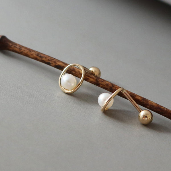 PE0080 925 Sterling Silver Elegant Freshwater Pearl Oval Barbell Stud Earring