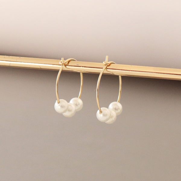 PE0065 925 Sterling Silver Grace Large Pearl Hoop Earrings