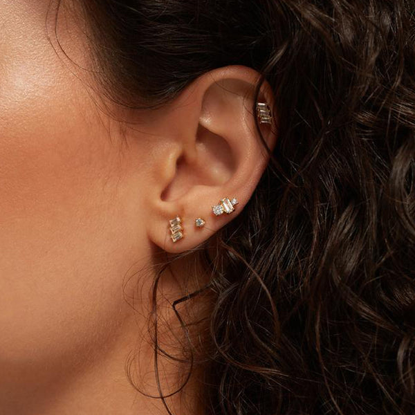 FE1608 925 Sterling Silver Zircon Gold Stud Earrings