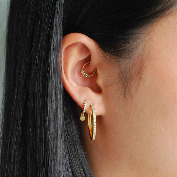 FE0938 925 Sterling Silver Zircon Pave Hoop Earrings