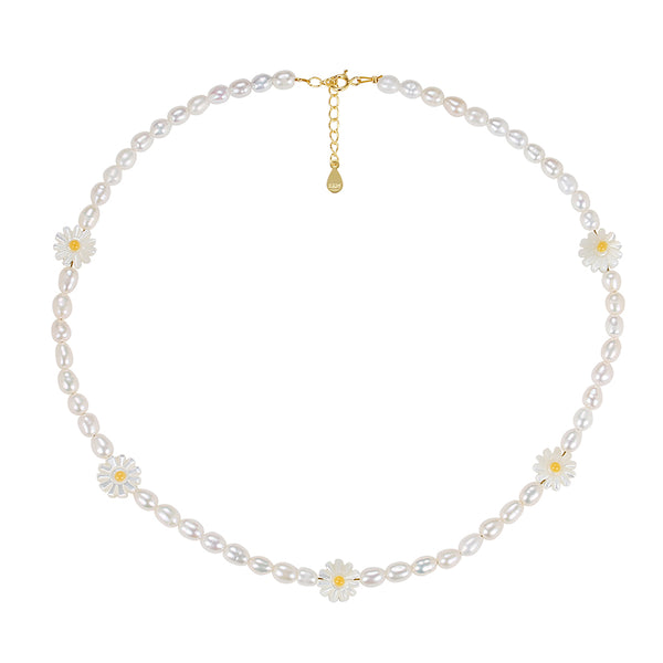 FX0752 925 Sterling Silver Daisy Freshwater Pearl Necklace