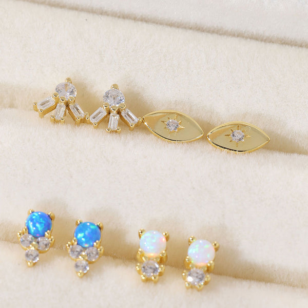 YHE0172 925 Sterling Silver Starburst CZ Eye Stud Earring